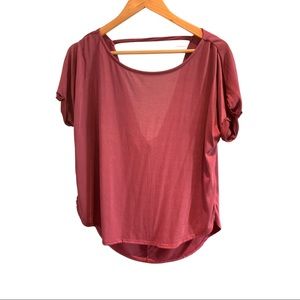 Miami Burgundy Scoop Back T-Shirt. Size L